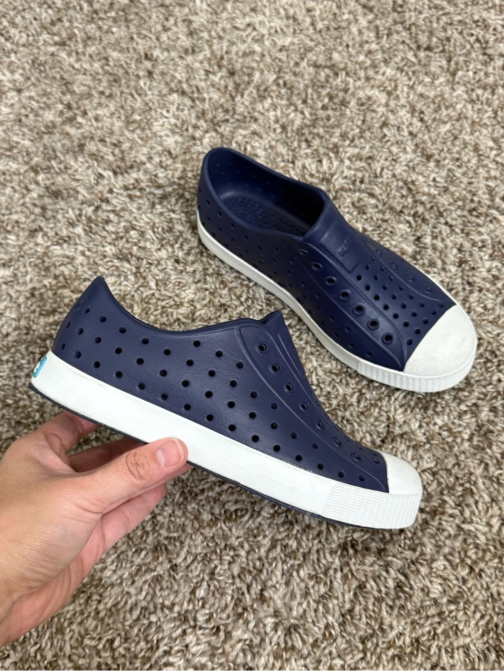 Native Shoes Jefferson Navy Blue Shell White Youth J3 Unisex Slip On Water Shoes